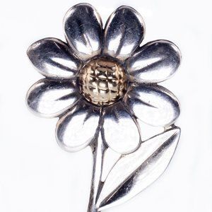 James Avery Two Tone Daisy Flower Brooch Sterling Silver & 14K